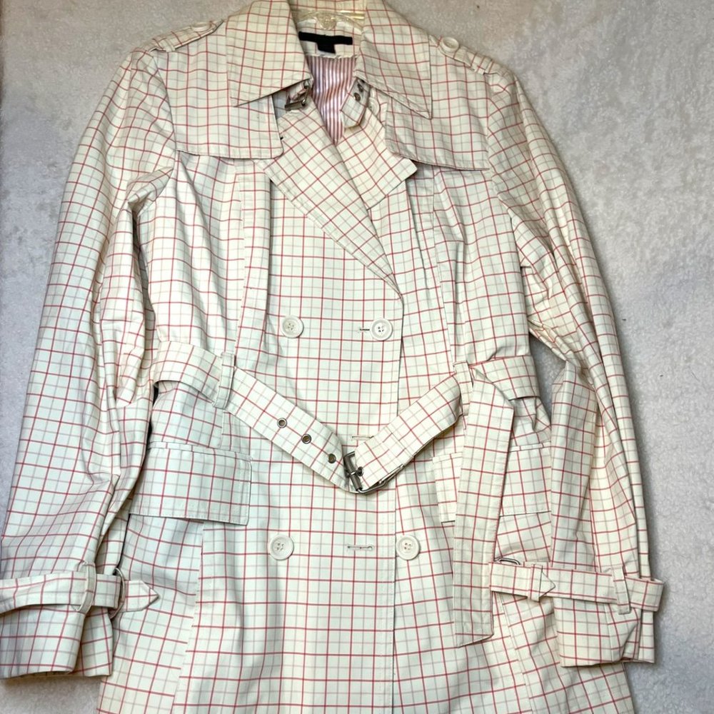 Express Plaid Double Breasted Coat Pink/Cream - Size Medium